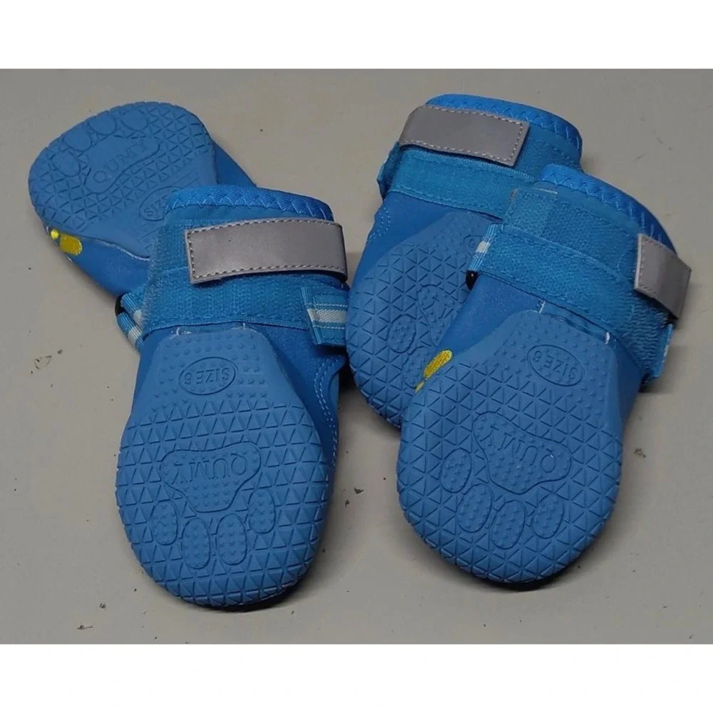 QUMY Dog Shoes Blue Paw Protectors Waterproof‎ Boots Size 6 Set of 4 Reflective